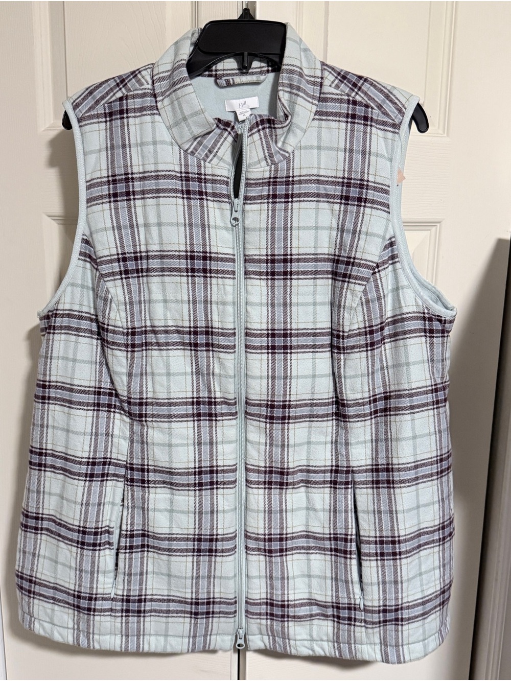 J Jill Women Sleeveless Vest Zip Up Plaid Flannel Fleece size XL